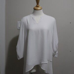 Cristina B Women's White Blouse  3/4 Sleeve Flowy Double Layer